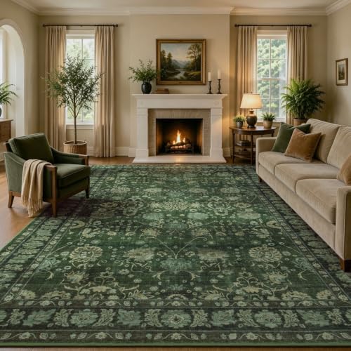 Carpelux 8x10 Green Area Rug - Washable Non-Slip Soft Living Room Carpet