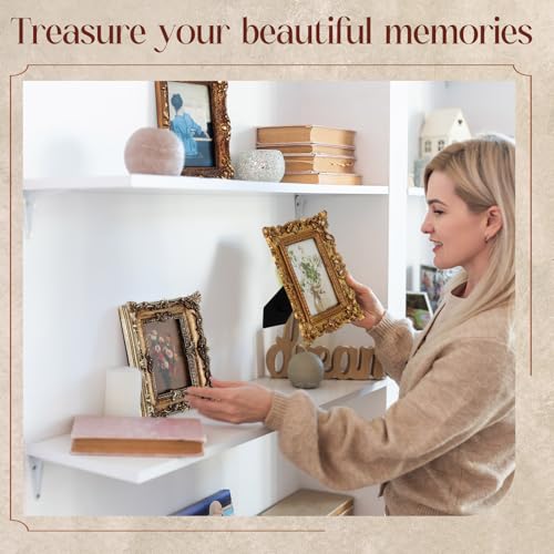 Wonderjune 7 Pcs Vintage Picture Frame Set - Antique Gold Rococo Style, Versatile Wall & Table Display - Variation of THIS listing