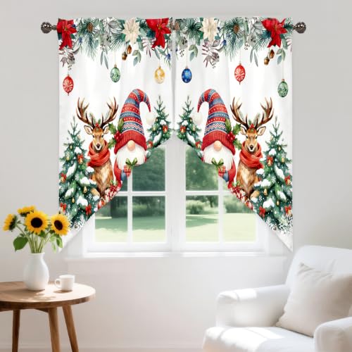 Christmas Snowman Kitchen Valance 28x36 in - 1 Pair, Red