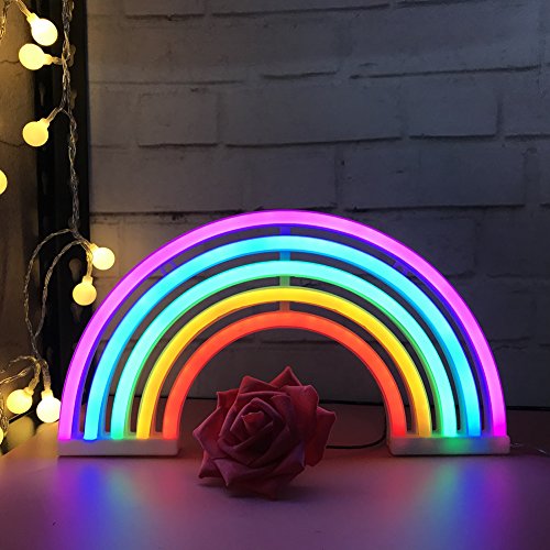 QiaoFei Rainbow Light Signs for Kids Gift LED Rainbow Neon Signs for Wall Decor Bedroom Decorations Home Accessories Party Holiday Battery or USB Operated Table Night Lights