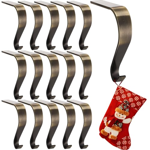 Tenceur Bronze Christmas Stocking Holders Set of 16 for Mantel & Fireplace