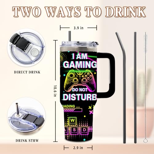 Neon Skull Gaming Tumbler 40oz Insulated Gamer Gift for Men & Teens