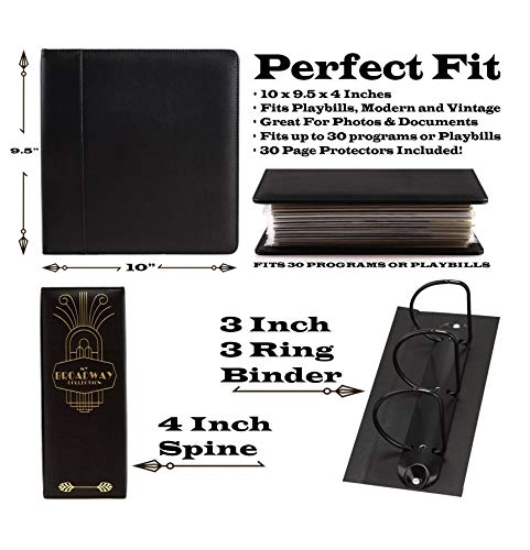 Black/Gold Foil Binder for Theater & Play Program Storage - 30 Sheet Protectors