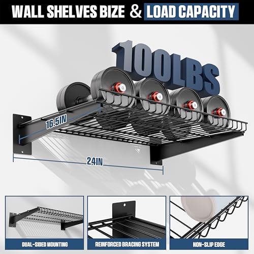FOFARY Black Garage Wall Shelving 24x16.5 inches - 4 Pack, Heavy Duty Steel Storage Racks