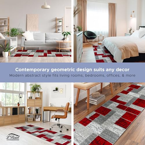 Red Geometric Area Rug 8x10 ft Modern Abstract Carpet for Living Room Bedroom