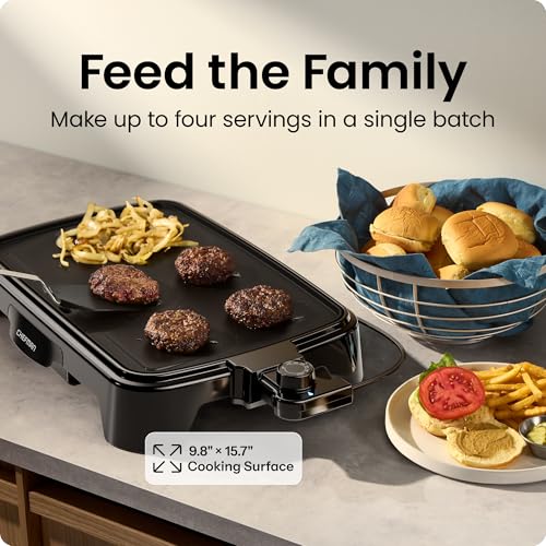 Chefman 10x16 Inch Electric Griddle with Removable Temperature Control, Nonstick Flat Top Grill for Breakfast & Cooking
