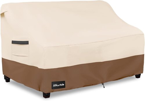 ANartcle Outdoor Couch Cover - 100% Waterproof Heavy Duty 2-Seater Loveseat Cover | 58"W x 32.5"D x 31"H - Beige & Brown