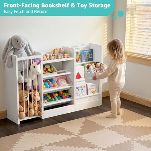 Kids Toy Storage Organizer with Bookshelf and Plush Animal Bin - 3-in-1 Playroom Storage