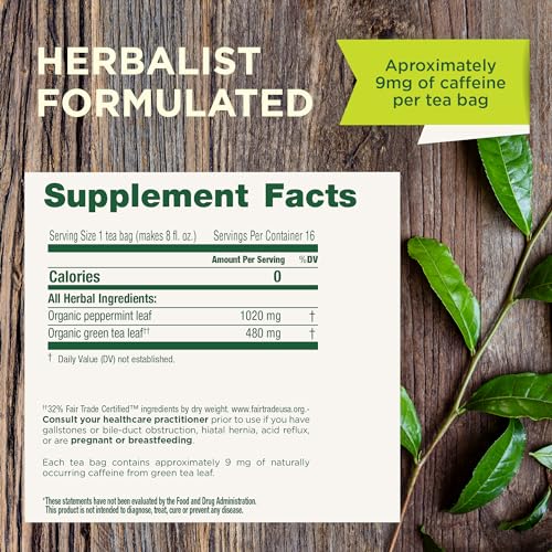 Organic Green Tea with Peppermint - Digestive & Nausea Relief, 96 Bags