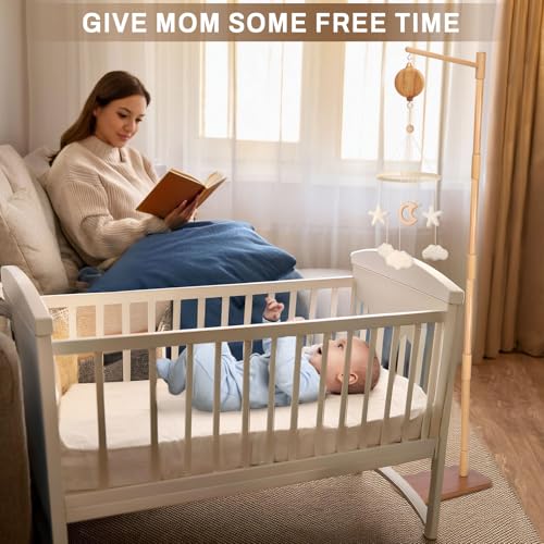 165cm Floor-Standing Baby Mobile Arm with Music Box - Beech Wood Nursery Decor