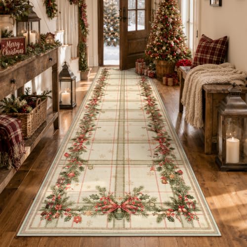 Lahome Beige 2' x 8' Christmas Hallway Runner - Farmhouse Holiday Rug