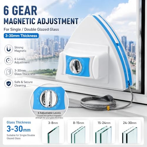 Magnetic Window Cleaner Double-Sided Glass Scraper with Storage Bag & Accessories