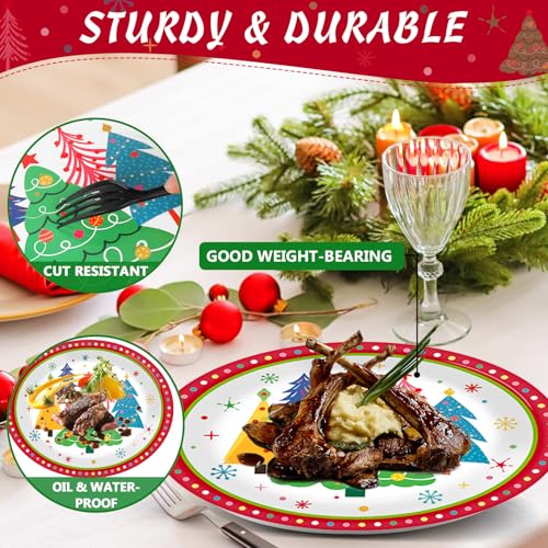 Lonfliness Colorful Christmas Tree Plates Set 50 Pcs Disposable 11 Inch Oval Holiday Dinnerware - Christmas Tree Variation