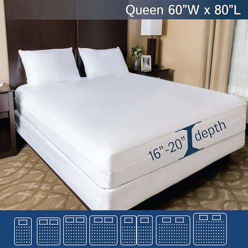 Queen Mattress Protector Waterproof Zippered Cover Deep Pocket 16-20" - Hypoallergenic Bed Encasement
