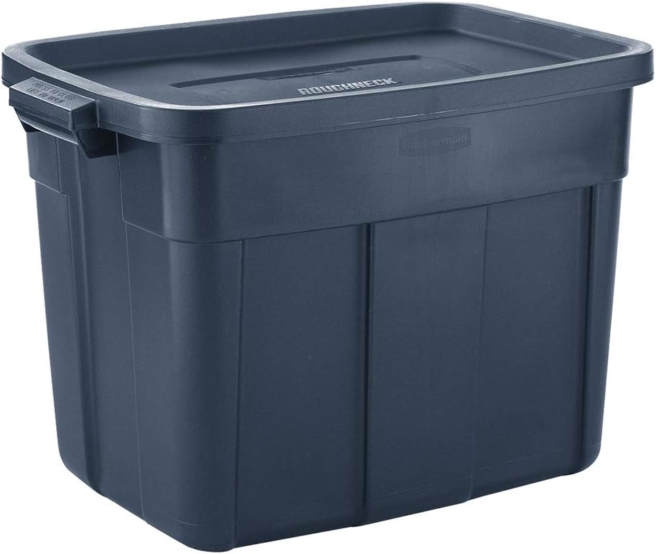 Rubbermaid Roughneck Tote - Durable Dark Indigo Metallic Storage Tote with Lid & Handles | Pack of 10