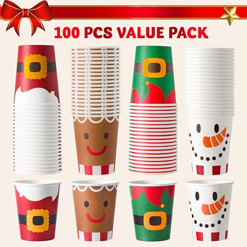 Cute JOYIN 100PCS 9oz Christmas Disposable Paper Cups - Holiday Party Drinkware