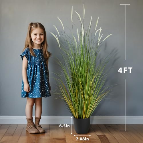 4ft Artificial Cattail Reed Grass Plant - 2 Pack Fake Onion Grass Decor