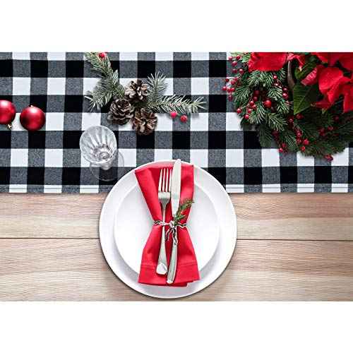 Senneny Buffalo Check Table Runner Cotton Black and White Plaid Classic Stylish Design for Family Dinner Christmas Holiday Birthday Party Table Home Decoration (Black and White, 14 x 36 Inch)