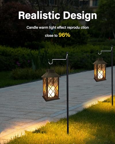 Bronze 14'' Solar Lanterns 2 Pack Waterproof Tempered Glass Outdoor Decor