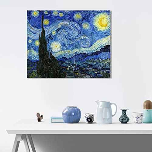 Van Gogh Canvas Wall Art: Starry Night Landscape Painting Picture Reproduction Room Decor - Famous Art Prints Modern Artwork Framed Poster Bedroom Home Decoration 12" x 15"