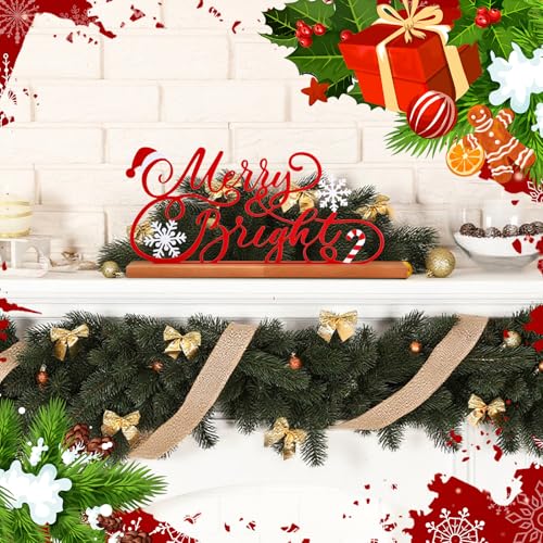 Teenyyou Merry and Bright Engagement Table Sign Gold Metal Christmas Centerpiece