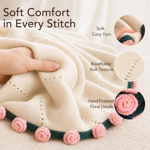 FantasDeck Pink Rose Bouquet Blanket Gift Set for Women - Get Well, Self Care & Birthday Gift