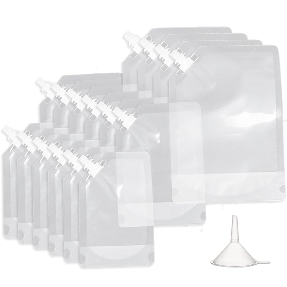 16-Pack Reusable Plastic Flasks - Clear Leak-Proof Bags for Travel, Sports, Concerts & Events (8oz/16oz/32oz) - Ideal for Running, Hiking & Outdoor Activities