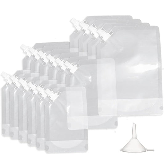 16-Pack Reusable Plastic Flasks - Clear Leak-Proof Bags for Travel, Sports, Concerts & Events (8oz/16oz/32oz) - Ideal for Running, Hiking & Outdoor Activities