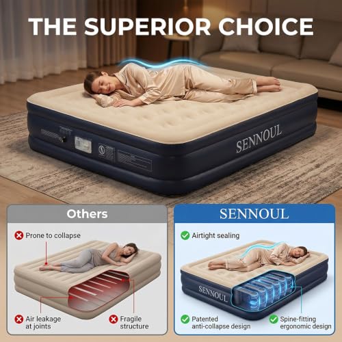 SENNOUL Queen Air Mattress with Built-in Pump 18-Inch Raised Blow Up Bed, 800lb Capacity