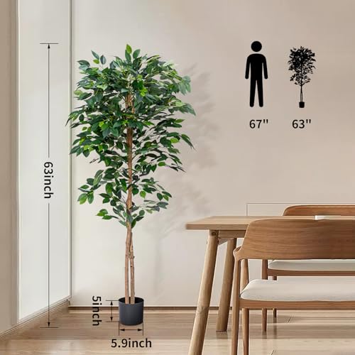 Artificial Ficus Tree 5FT with Realistic Leaves & Sturdy Pot - Indoor Outdoor Decor