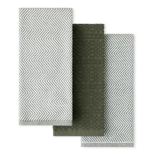 KitchenAid Evergreen Heavyweight Cotton Kitchen Towels 3-Pack, Oversized 18x28, Absorbent & Dual-Purpose