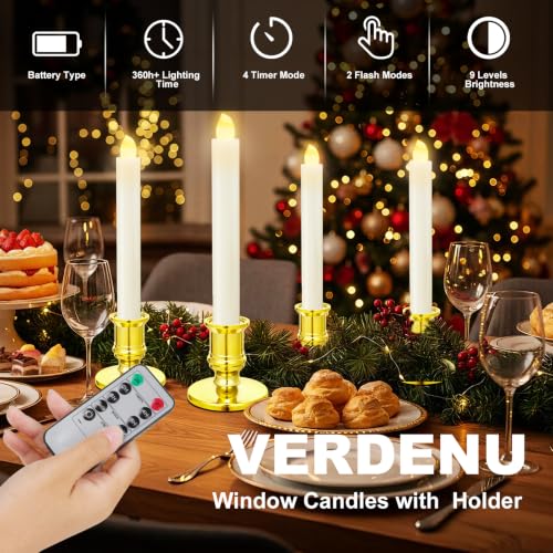 Verdenu Gold 14 Pack Christmas Window Candles with Remote Timer