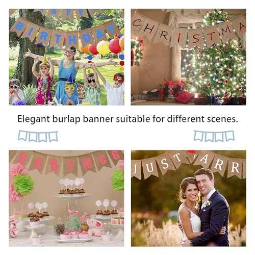 LaRibbons Burlap Banner, 15Psc Burlap Banner Flags Blank, 5x7.5 inches 11.5ft DIY Party Decor for Christmas, Birthday, Wedding, Baby Shower and Graduation