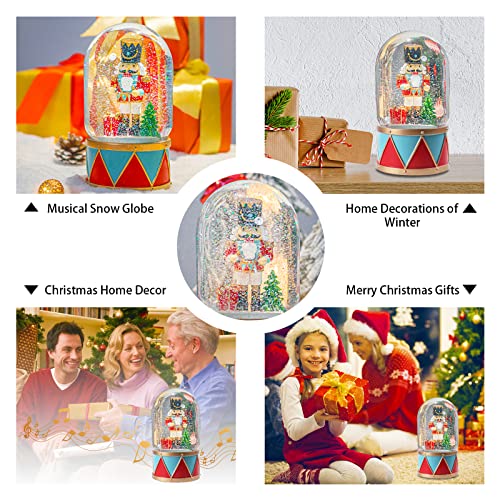 MUMTOP Nutcracker Snow Globe with Music & Lights, Swirling Glitter Christmas Decor