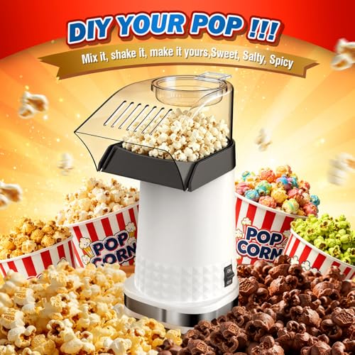 Vminno White Air Popcorn Popper Maker with Measuring Cup – Healthy, Fast, No Oil