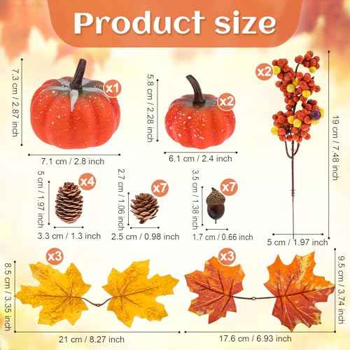 29 Pcs Artificial Pumpkins Decor Set,Fall Home Decorations Including Mini Pumpkins,Maple Leaves,Acorns,Pine Cones,Berries for Home Fall Halloween Thanksgiving Pumpkin Table Decor