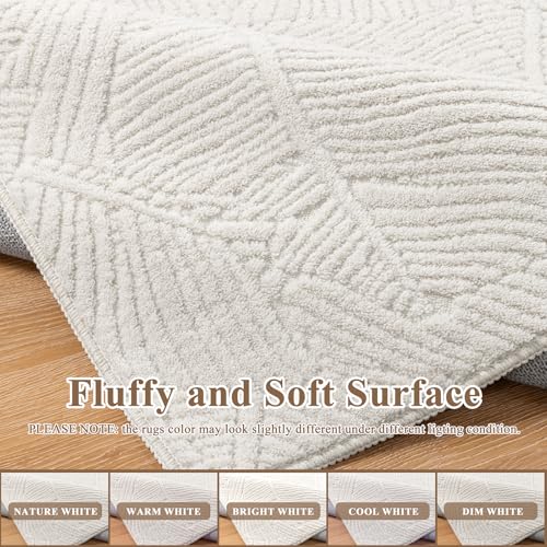 Washable Area Rug 6x9 ft - Beige Tropical Banana Leaf Pattern, Non Slip, Low Pile Home Decor