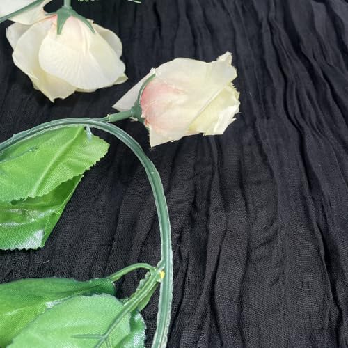 Black Table Runner Cheesecloth Spring Summer 10FT Long Boho Gauze Cheese Cloth Table Runners for Wedding Party Baby Shower Birthday Sheer Halloween Table Decorations