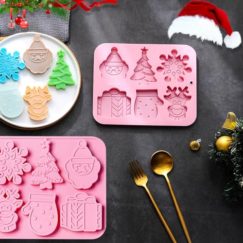 JHYlilia 3Pcs Xmas Pink Silicone Cookie Molds – 26 Cavities Holiday Candy & Chocolate Molds