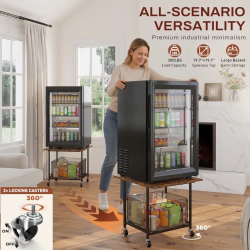 Mini Fridge Stand Cart with Storage Wire Basket - Supports 300 lbs, Mobile & Durable