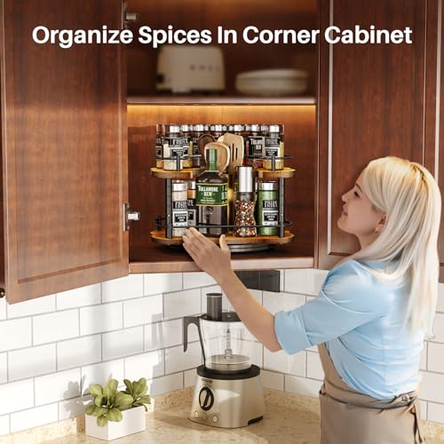 Vintage 12 Inch Wooden D-Shape Lazy Susan Spice Rack Organizer for Cabinet