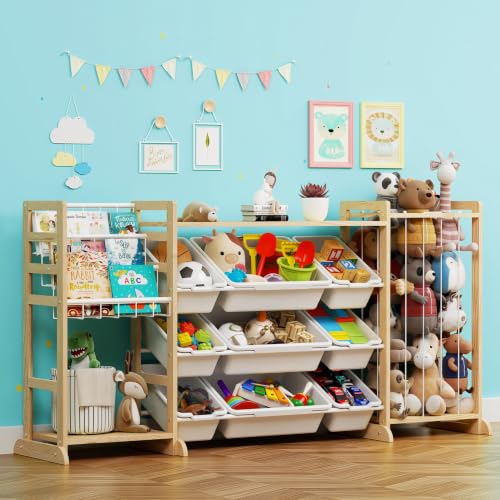 Large Toy Storage Organizer with Bookshelf & Stuffed Animal Storage - White 65"