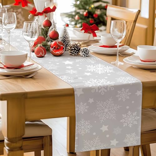 Futuregrace Christmasfge0250 Snowflake Table Runner 13x120in Winter White & Grey Holiday Decor