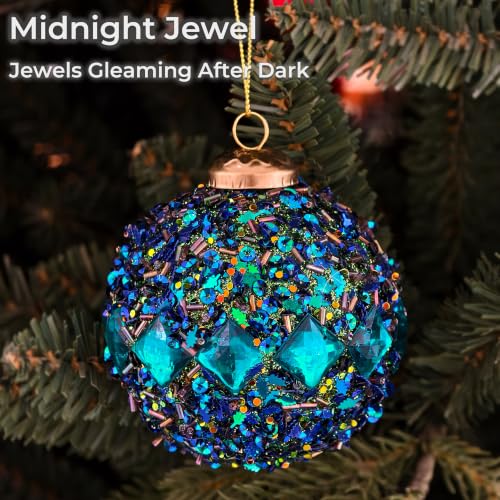 Midnight Mosaic 8-Pack 3.15" Christmas Tree Ornaments – Handcrafted Klein Blue with Velvet, Sequins & Pearls (Variation: Midnight Mosaic / 8)