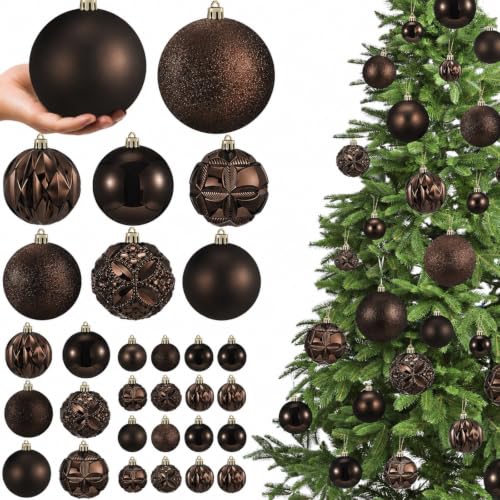 Soulchen Brown Shatterproof Christmas Ornament Set, 46pcs with 4 Sizes & Styles