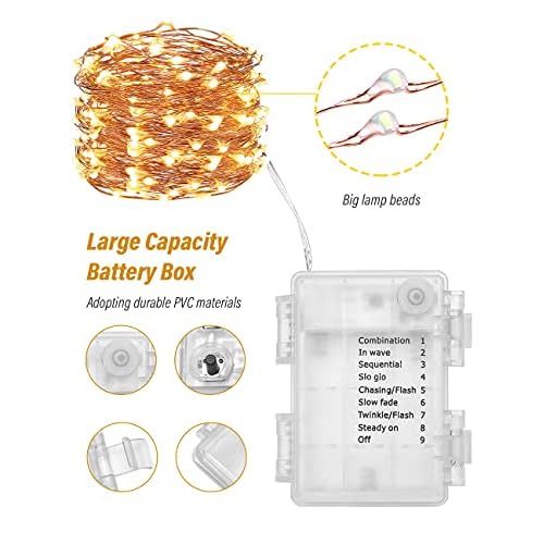 Mikasol Fairy String Lights, 1 Packs Led Fairy Lights Battery Operated Waterproof Copper Wire with Remote Control Fairy Lights for Bedroom. Firefly Lights Christmas Lights 8 Modes (16.4 ft/Warm White)