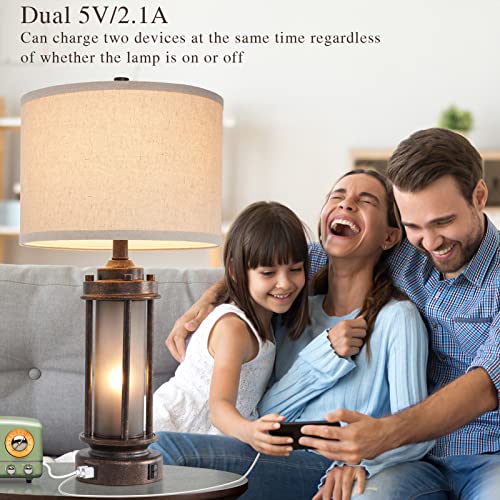 Farmhouse Table Lamps Set of 2 with USB C + A Ports - Bronze Finish
