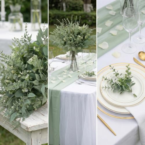 Artificial Eucalyptus Stems Bulk - 260 Green Faux Greenery for Wedding & Home Decor - Variation of 260