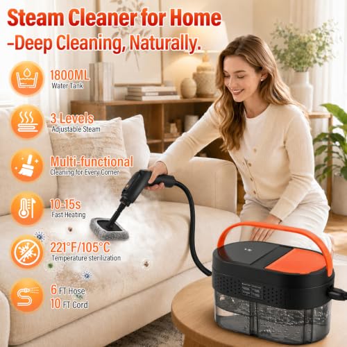 Handheld Steam Cleaner with 1800ml Large Tank for Deep Home Cleaning