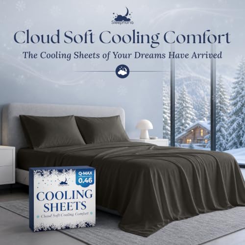 Cooling Sheets - BreezeWeave 4 PC King Size Cooling Bed Sheets for Hot Sleepers & Deep, Cool Rest - Graphite Variation